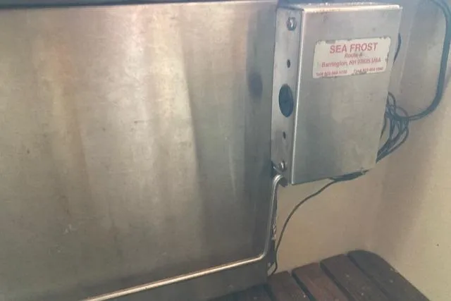 Slide: The Image of Stainless steel Sea Frost refrigeration unit on 1975 Tartan 41 sailboat. - 20