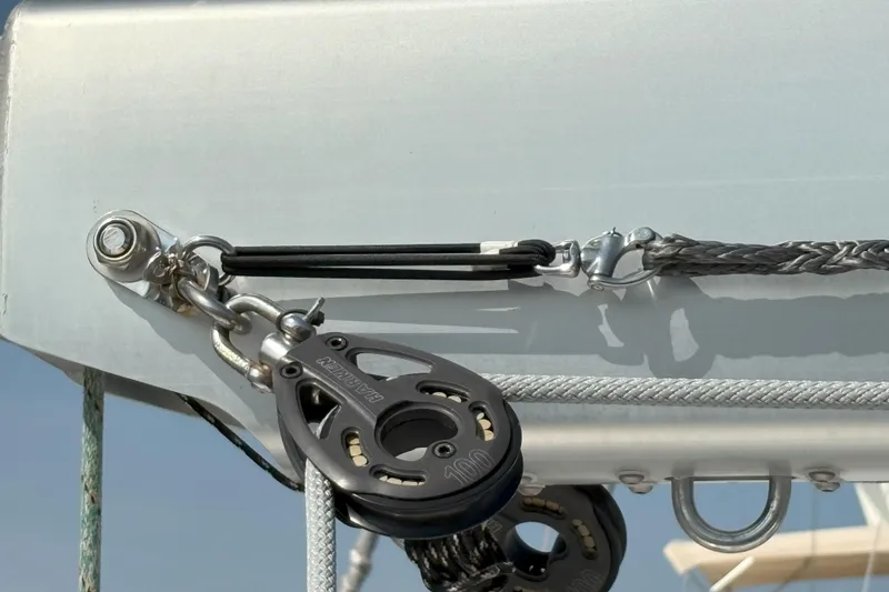 Slide: The Image of Close-up of rigging hardware on a 2012 Jeanneau 57 sailboat. - 7