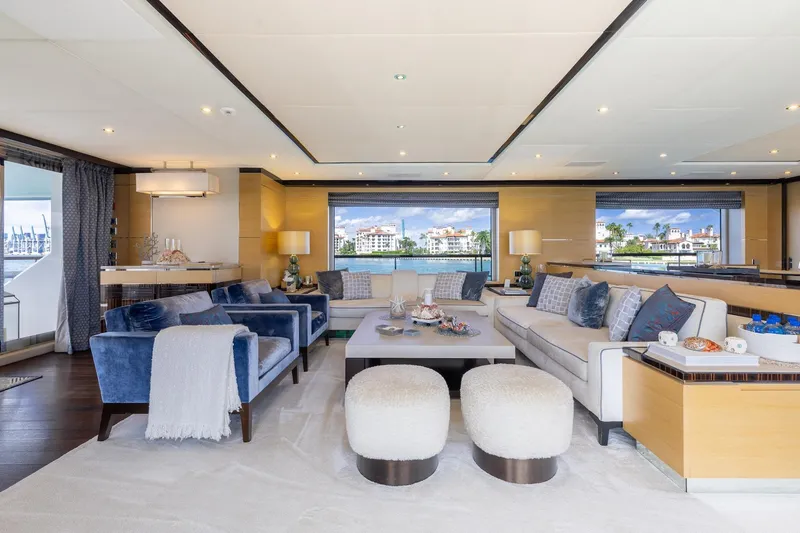 Slide: The Image of Luxurious interior of 2018 Benetti Fast 125 yacht with elegant seating and large windows. - 13