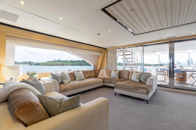 Slide: The Image of Luxurious interior of 2018 Benetti Fast 125 yacht with spacious seating and scenic views. - 32
