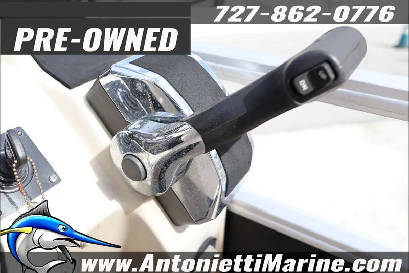 Slide: The Image of Pre-owned 2012 Harris FloteBote Cruiser CX 200 throttle control, Antonietti Marine contact details. - 12