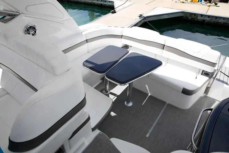 Slide: The Image of 2019 Formula 37 Performance Cruiser cockpit with seating and tables. - 22