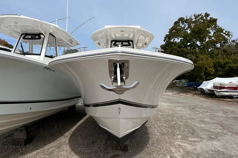 Slide: The Image of 2023 Regulator 28 boat on display, showcasing sleek design and modern features. - 1