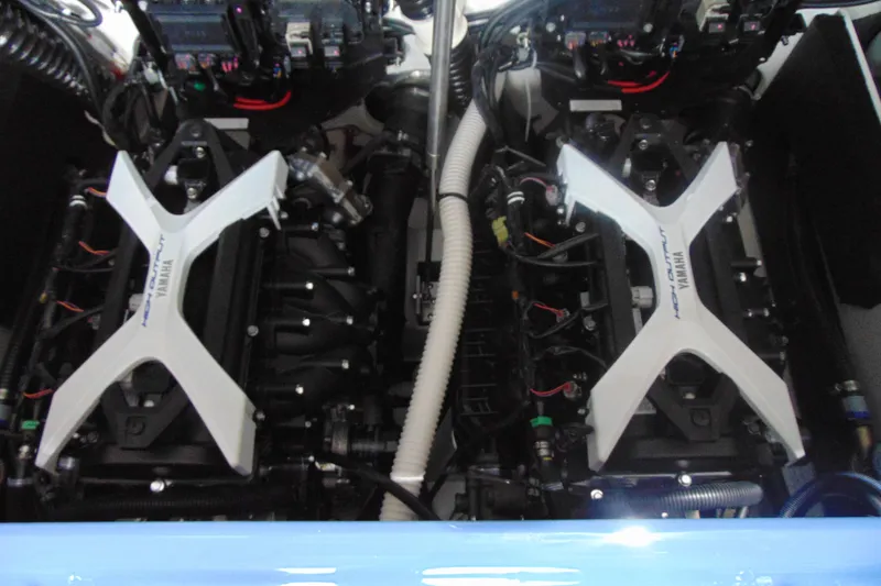 Slide: The Image of Twin engines of 2026 Yamaha Boats 222XD, showcasing advanced marine technology. - 22