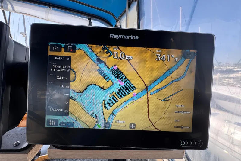 Slide: The Image of Raymarine navigation display on 1985 Carver 3607 Aft Cabin Motor Yacht, showing nautical chart. - 25