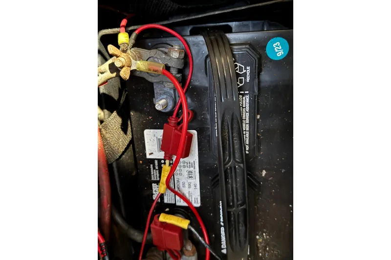 Slide: The Image of Battery setup in a 1985 Carver 3607 Aft Cabin Motor Yacht. - 88