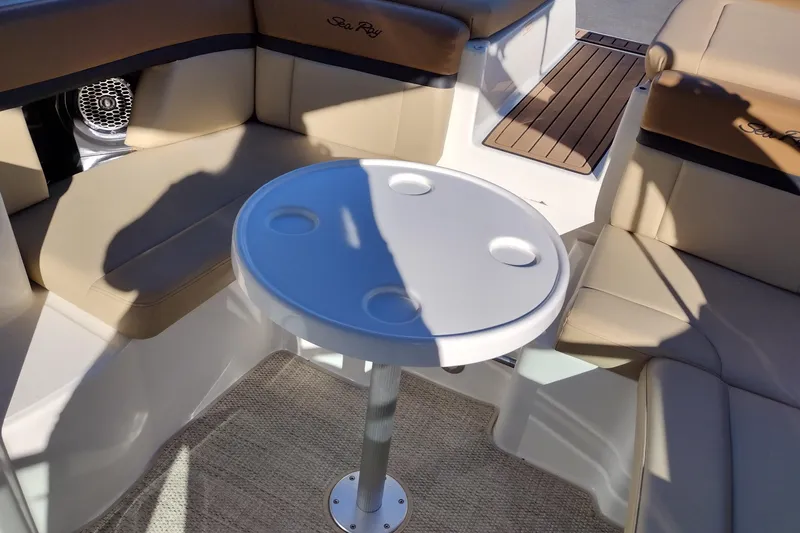 Slide: The Image of Interior of 2014 Sea Ray 270 SLX boat with seating and table. - 34