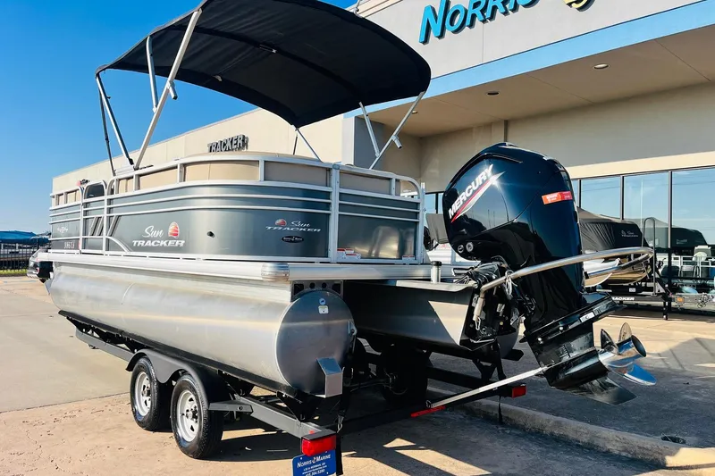 Slide: The Image of 2022 Sun Tracker Party Barge 20 DLX pontoon boat with Mercury outboard motor. - 6
