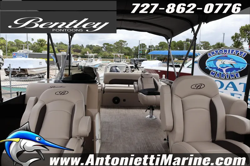 Slide: The Image of 2026 Bentley Pontoons Fish 243 Swingback with cup holders and storage compartment. - 10