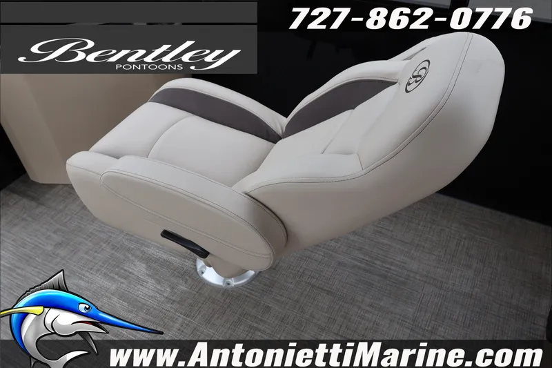 Slide: The Image of 2026 Bentley Pontoons Fish 243 Swingback interior with luxurious seating, displayed by Antonietti Marine. - 16