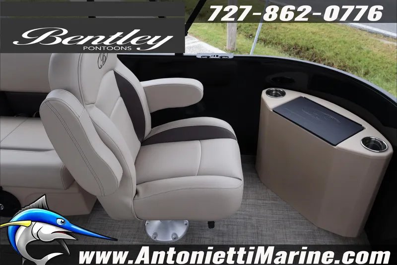 Slide: The Image of 2026 Bentley Pontoons Fish 243 Swingback interior detail with storage compartment. - 17