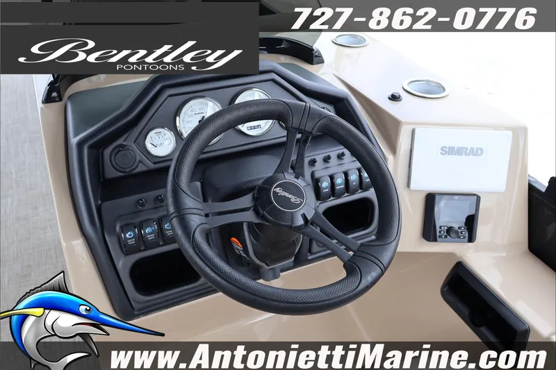 Slide: The Image of Control panel of 2026 Bentley Pontoons Fish 243 Swingback with labeled switches. - 24