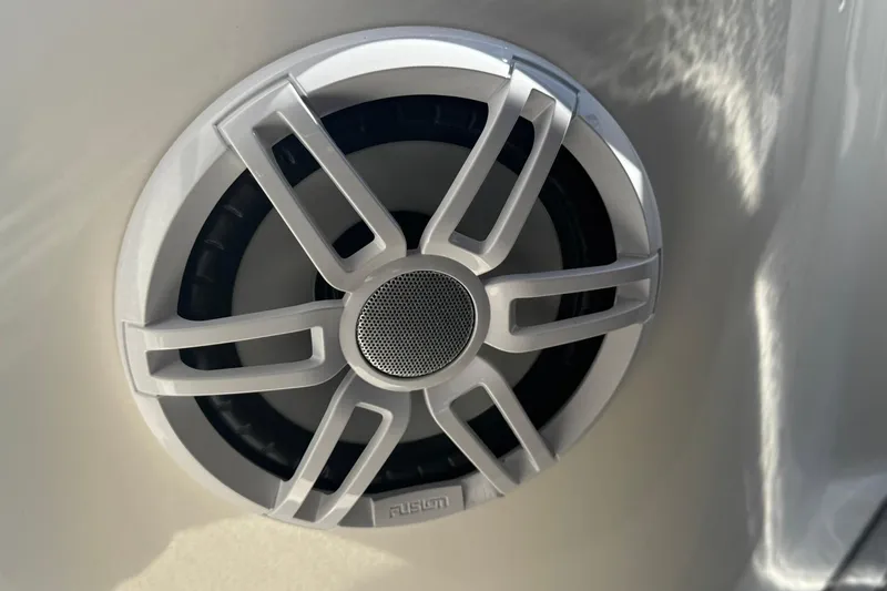 Slide: The Image of Close-up of a speaker on a 2005 Sea Ray 280 Sundancer boat. - 25