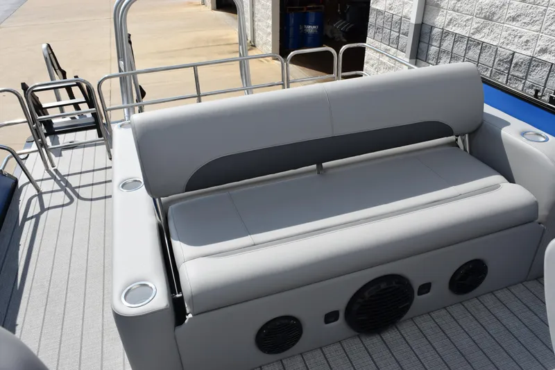 Slide: The Image of 2026 Bentley Pontoons Legacy 243 Swingback with sleek seating and modern design features. - 9