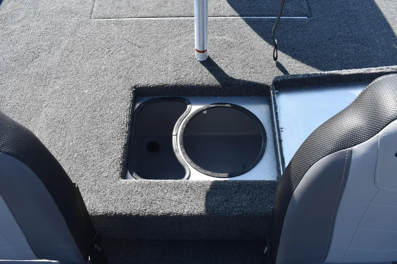 Slide: The Image of 2026 Lowe Skorpion 17 boat interior with storage compartment and seating. - 13