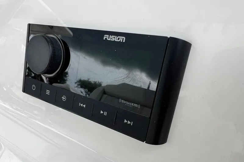 Slide: The Image of Fusion audio system on 2026 Key West 239 FS boat, featuring Bluetooth and SiriusXM capabilities. - 26