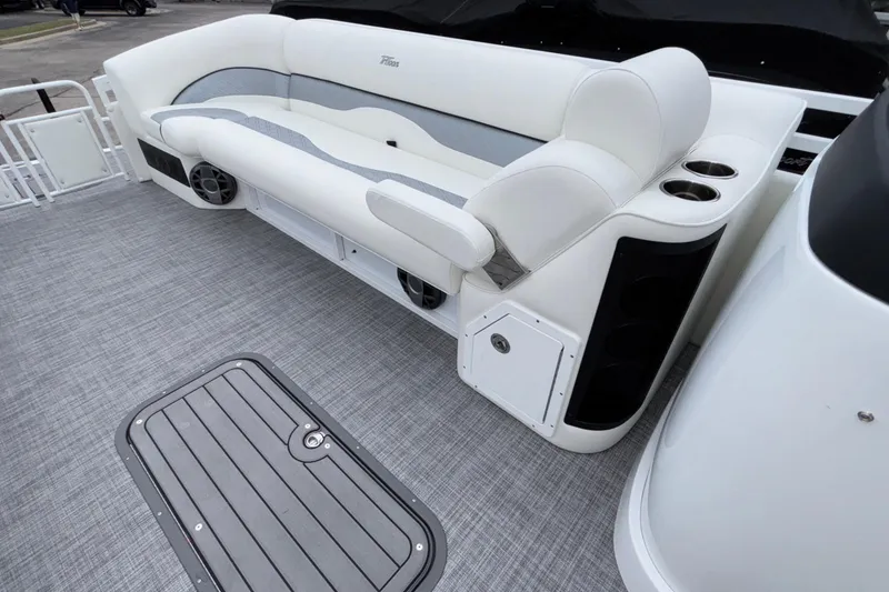 Slide: The Image of Luxury seating on 2026 JC NEPTOON 27TT SPORT boat with cup holders and speakers. - 6