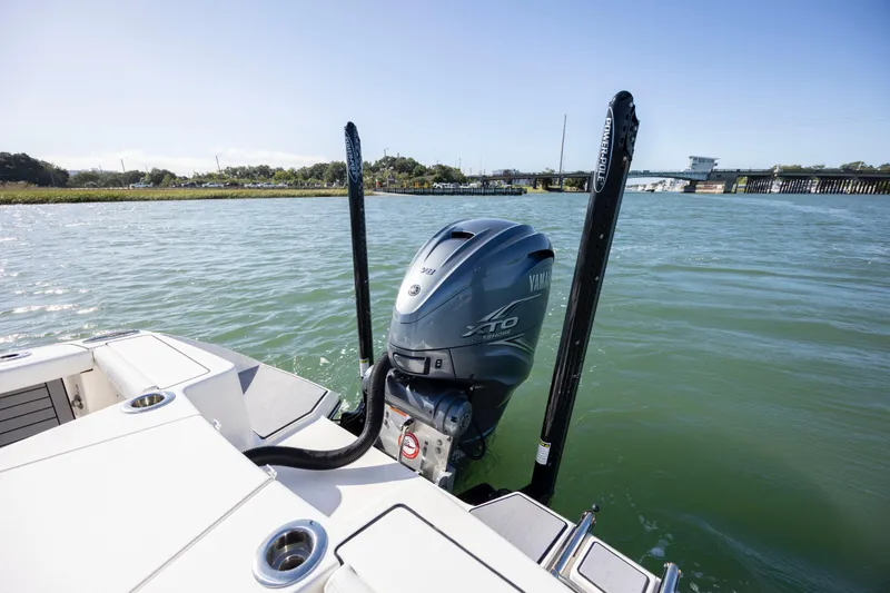 Slide: The Image of 2023 Pathfinder 2700 Open boat with Yamaha XTO engine on water. - 29