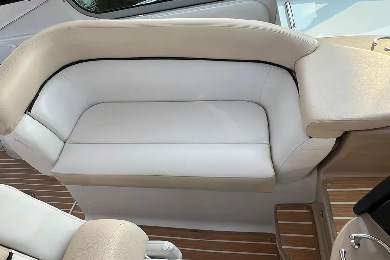 Slide: The Image of Luxurious seating on 2008 Four Winns 378 Vista boat, featuring elegant beige upholstery. - 23