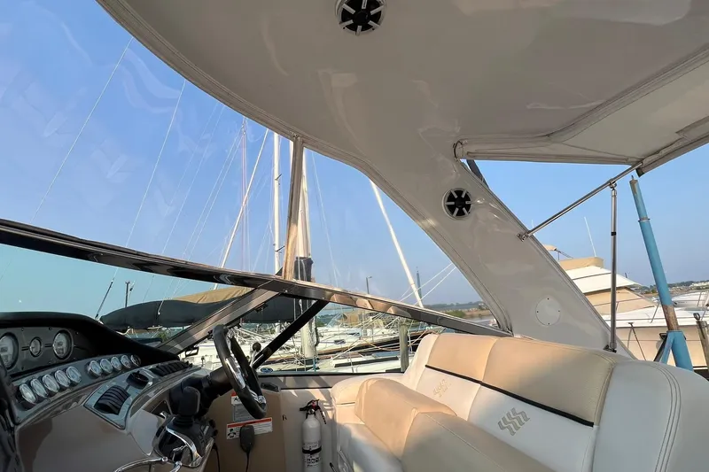 Slide: The Image of Interior view of 2008 Four Winns 378 Vista yacht with steering wheel and seating. - 29