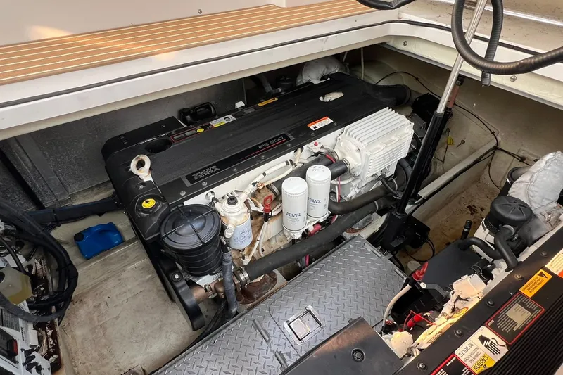 Slide: The Image of Engine compartment of 2008 Four Winns 378 Vista boat, featuring Volvo Penta IPS 500 engine. - 33