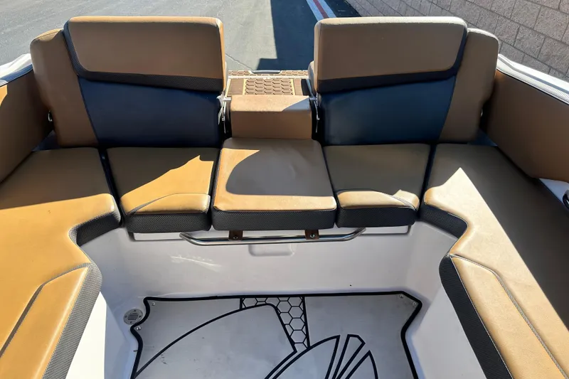 Slide: The Image of 2019 Scarab 215 Wake ID boat dashboard with steering wheel and control panel. - 20