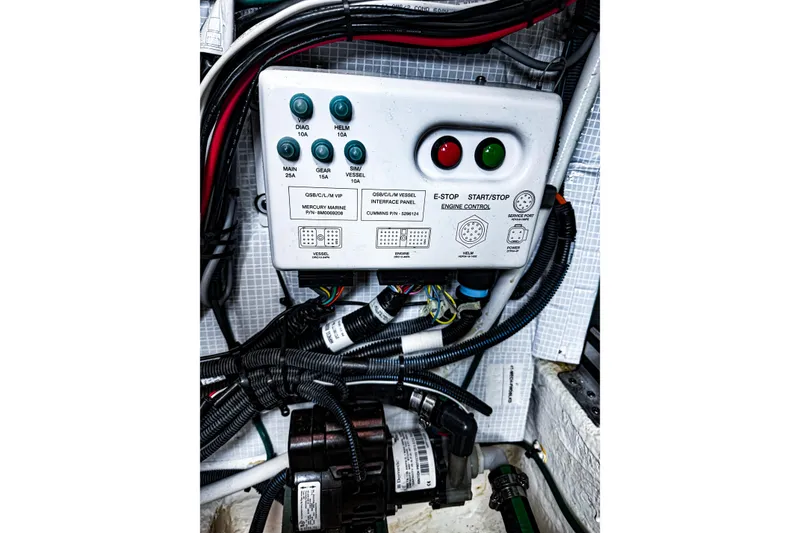 Slide: The Image of Engine control panel with wiring on a 2016 Back Cove 41 boat. - 46