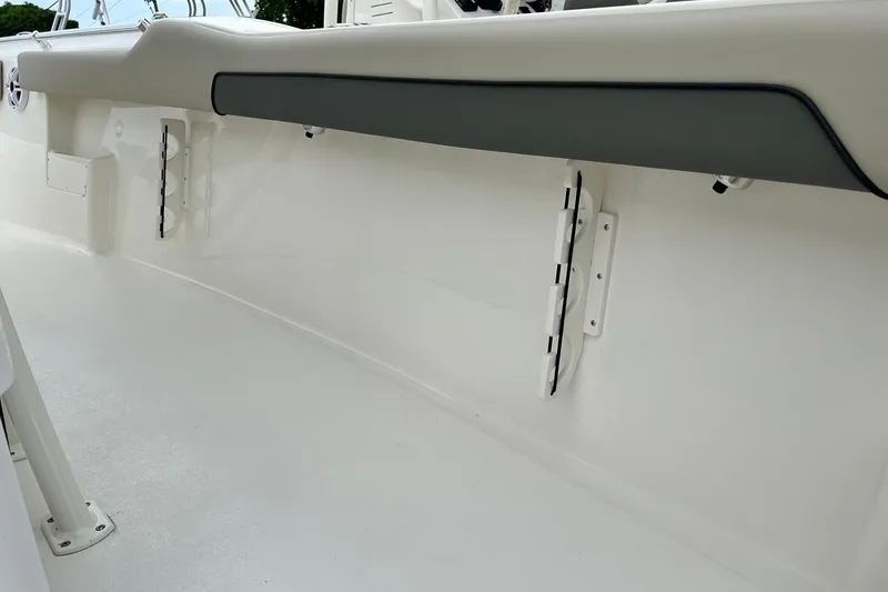 Slide: The Image of Interior view of 2026 Key West 239 FS boat, featuring sleek white and gray design. - 40