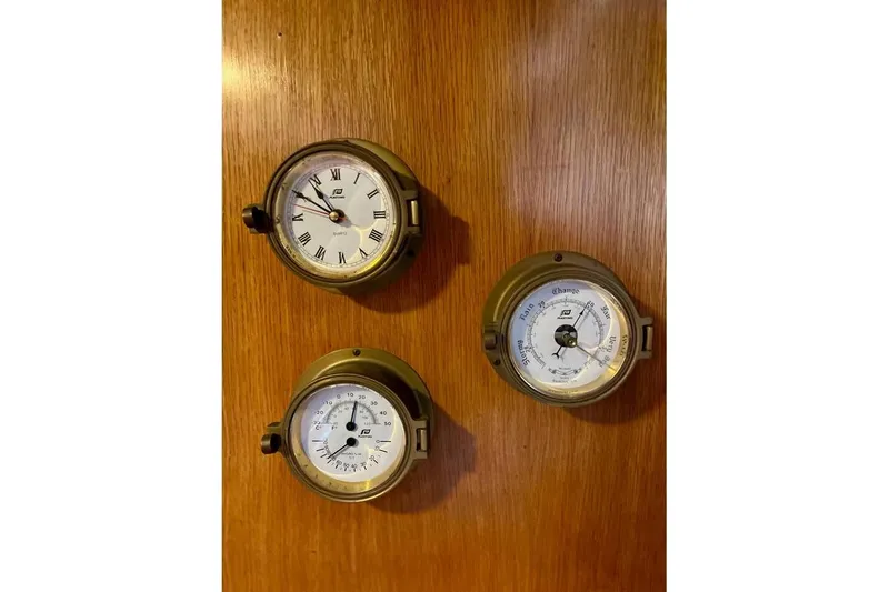 Slide: The Image of Vintage Fortuna 37 yacht instruments from 1989 on wooden panel. - 15