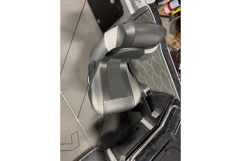 Slide: The Image of 2026 Nitro ZV20 Sport Pro boat seat, sleek design, black and gray upholstery. - 12