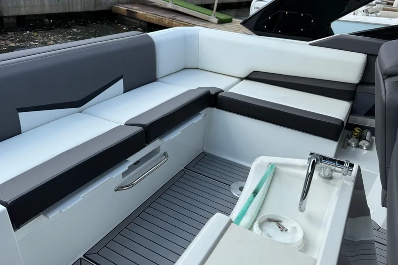 Slide: The Image of Luxurious seating area on 2019 Cruisers Yachts 338 Outboard with sleek design and modern amenities. - 33