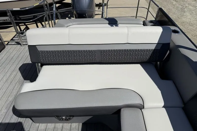 Slide: The Image of 2021 Godfrey SW 2286 SFL GTP boat interior with gray and white seating. - 21