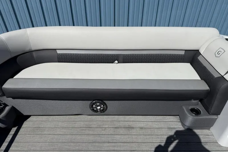 Slide: The Image of 2021 Godfrey SW 2286 SFL GTP boat seat with gray and white upholstery. - 7
