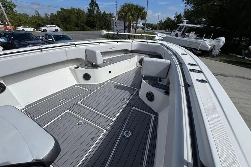 Slide: The Image of 2020 Fountain 38 Tournament Edition boat interior with sleek seating and modern design. - 14