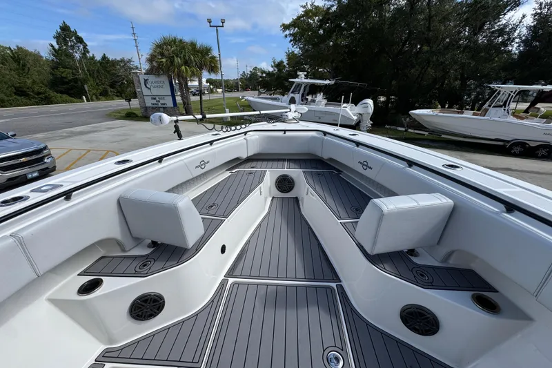 Slide: The Image of 2020 Fountain 38 Tournament Edition boat interior with sleek seating and modern design. - 15