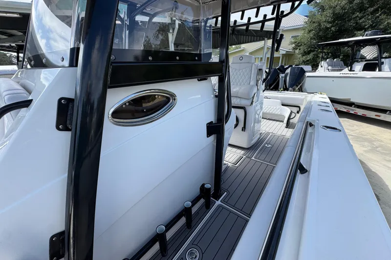Slide: The Image of 2020 Fountain 38 Tournament Edition boat interior with sleek design and modern seating. - 22