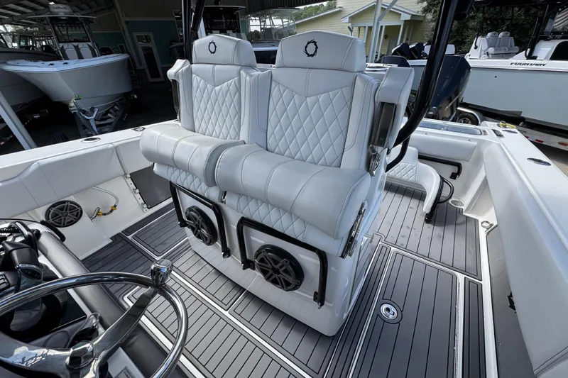 Slide: The Image of 2020 Fountain 38 Tournament Edition boat interior with luxury seating and modern design. - 24