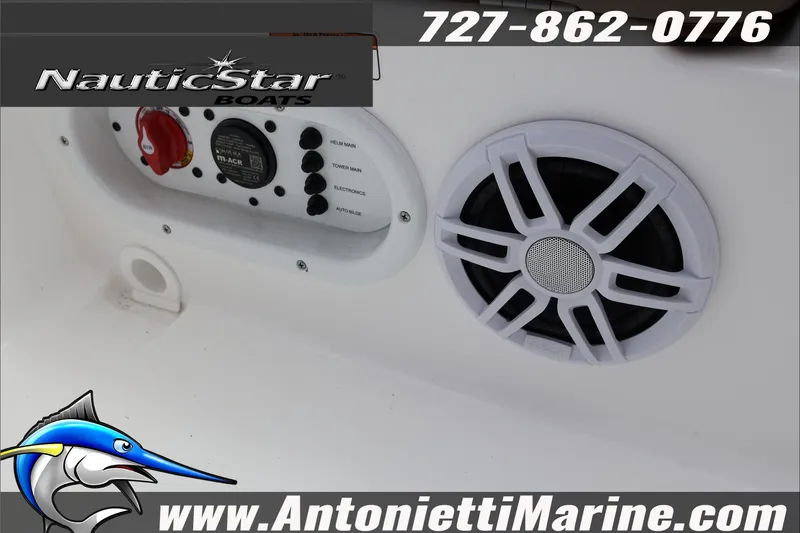 Slide: The Image of 2026 NauticStar 191 Hybrid boat control panel and speaker detail. - 24