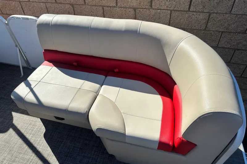 Slide: The Image of 2020 G3 SunCatcher V16 Cruise boat seat with beige and red upholstery. - 8