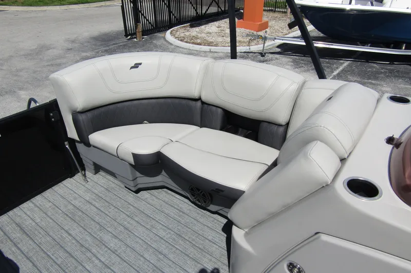 Slide: The Image of 2021 Starcraft SLS 1 boat interior with plush seating and modern design. - 8