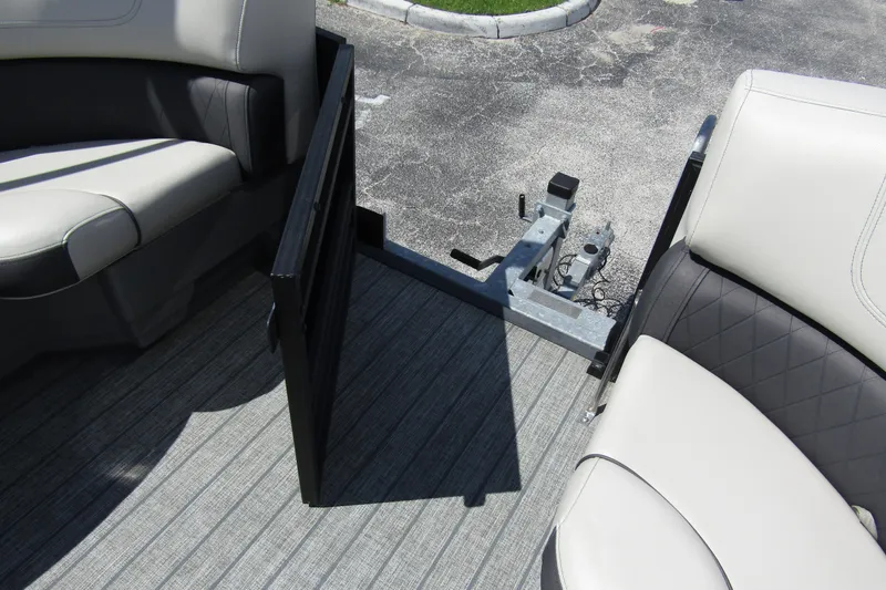 Slide: The Image of 2021 Starcraft SLS 1 boat interior with open gate and cushioned seating. - 9