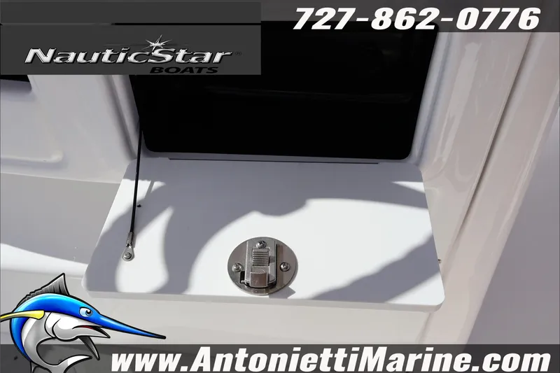 Slide: The Image of 2025 NauticStar 231 Hybrid boat detail with contact information and logo. - 18