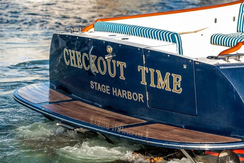 Slide: The Image of Hinckley Talaria 40 boat, 2007 model, named "Checkout Time" at Stage Harbor. - 10