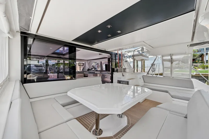 Slide: The Image of Luxurious 2021 Leopard 45 yacht interior with sleek seating and modern design. - 47