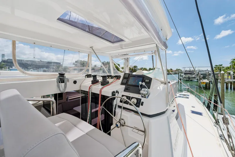 Slide: The Image of Interior view of 2021 Leopard 45 yacht cockpit with modern navigation equipment. - 61