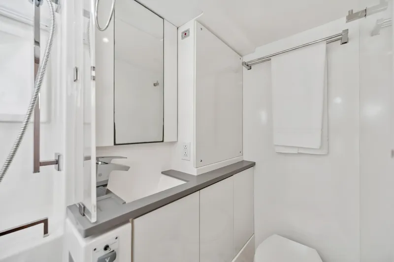 Slide: The Image of Modern bathroom in 2021 Leopard 45 yacht, featuring sleek fixtures and minimalist design. - 73