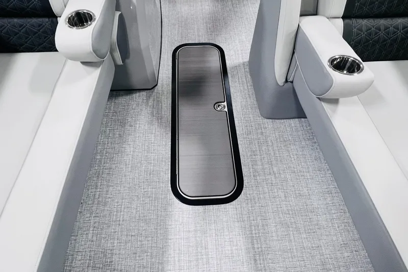 Slide: The Image of Interior of 2025 Harris Solstice 250 boat with sleek seating and cup holders. - 45