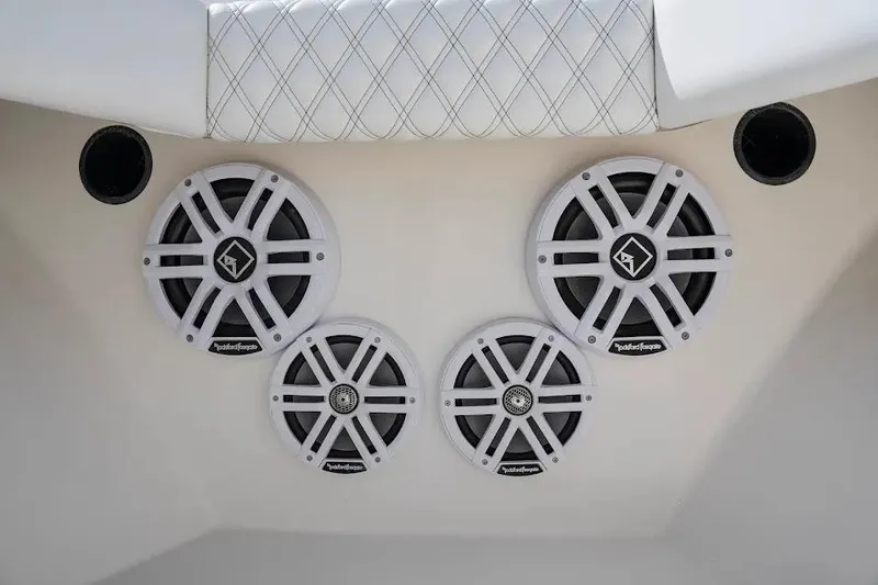 Slide: The Image of Speakers installed on a 2013 Contender 35 ST boat, featuring Rockford Fosgate audio system. - 16