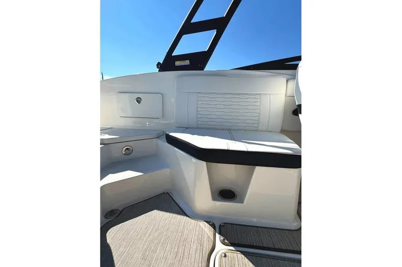 Slide: The Image of 2022 Sea Ray SPX 230 Outboard interior seating with sleek design and modern features. - 6