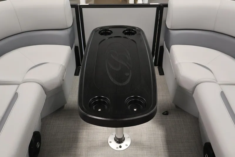 Slide: The Image of Interior of 2026 Bentley Pontoons 160 Cruise LE with sleek seating and table. - 15